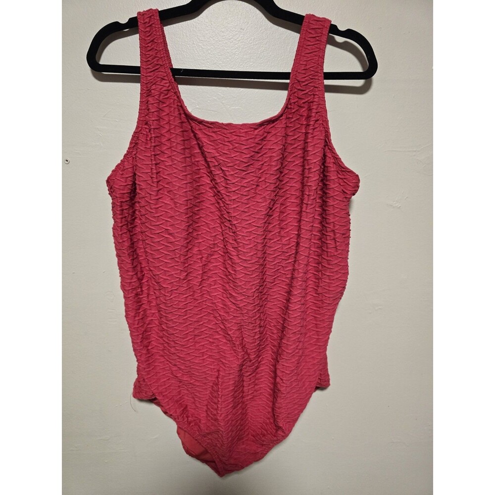 Lands' End Textured One-Piece Swimsuit Square Neck Bra-Padded Red Plus Size 22